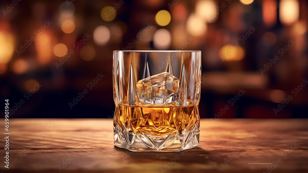 a glass of scotch whiskey on the bar, alcohol club nightlife countertop. a glass of scotch whiskey on the bar, alcohol club nightlife countertop.