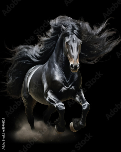 Jumping black frieze horse © Evgeniya Fedorova