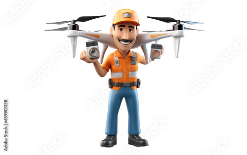3D Cartoon of a Drone Technician on isolated background