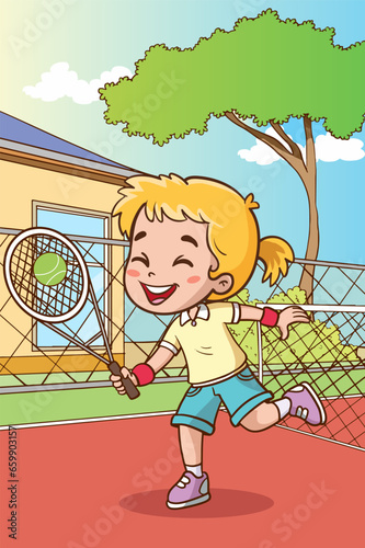 vector illustration of children playing tennis