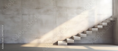 Fototapeta Naklejka Na Ścianę i Meble -  Concrete room with sunlight empty walls and staircase viewed from the side ed mock up