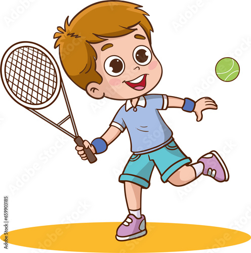 vector illustration of children playing tennis
