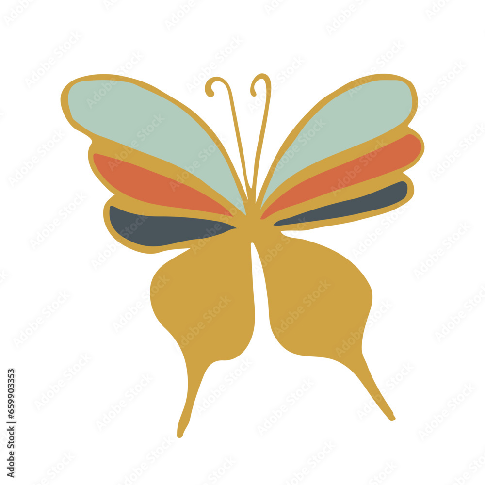 Butterfly doodle vector. Bright insect. Butterfly silhouette in trendy style. Sticker, tattoo, postcard. Vector illustration Butterfly doodle vector. Bright insect. Butterfly silhouette in trendy style. Sticker, tattoo, postcard. Vector illustration