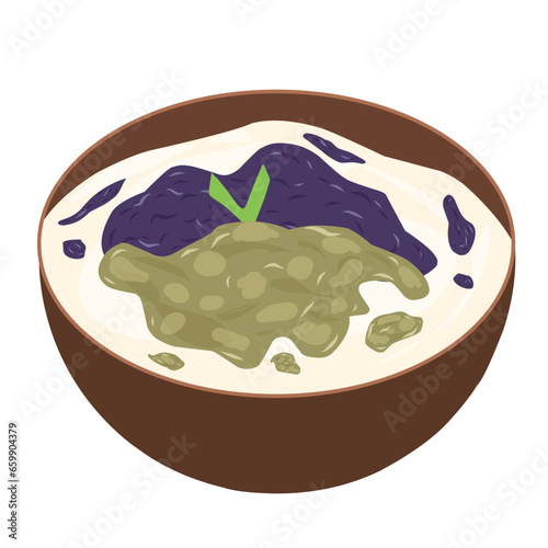 Black sticky rice porridge and green bean porridge in bowl 