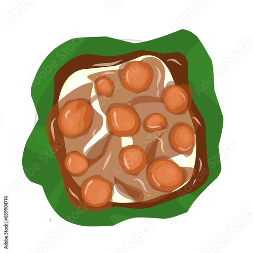 Candil porridge with coconut cream in the banana leaf plate 