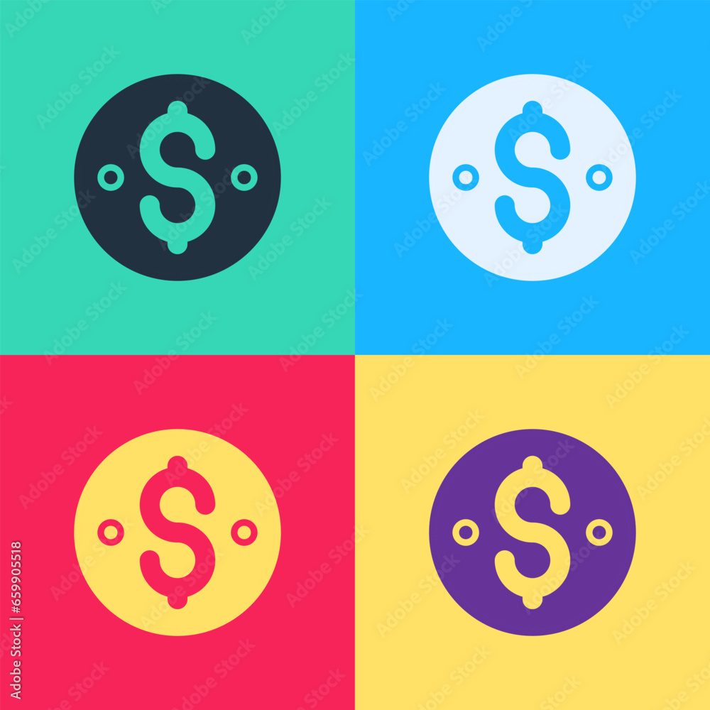 Pop art Dollar symbol icon isolated on color background. Cash and money, wealth, payment symbol. Casino gambling. Vector Pop art Dollar symbol icon isolated on color background. Cash and money, wealth, payment symbol. Casino gambling. Vector