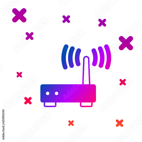 Color Router and wi-fi signal icon isolated on white background. Wireless ethernet modem router. Computer technology internet. Gradient random dynamic shapes. Vector