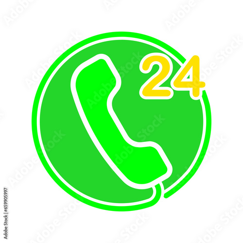 Handset 24 hours line icon. Call, conversation, negotiations, tariff, communication, connection. Vector color icon on a white background for business and advertising.