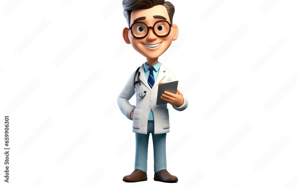 Animated Hospital Chief in 3D World on isolated background