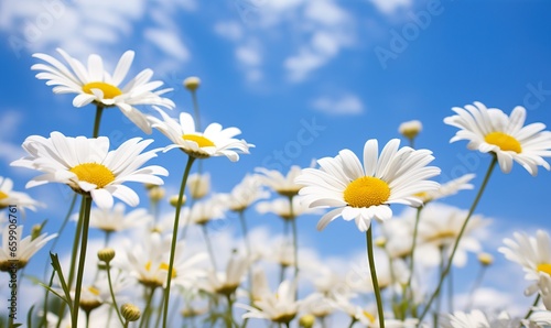 Vivid white daisies against a serene blue sky