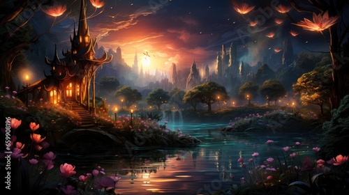 Beautiful fairy world landscape. fantasy background for journals, prints, background and backdrops. © Juan