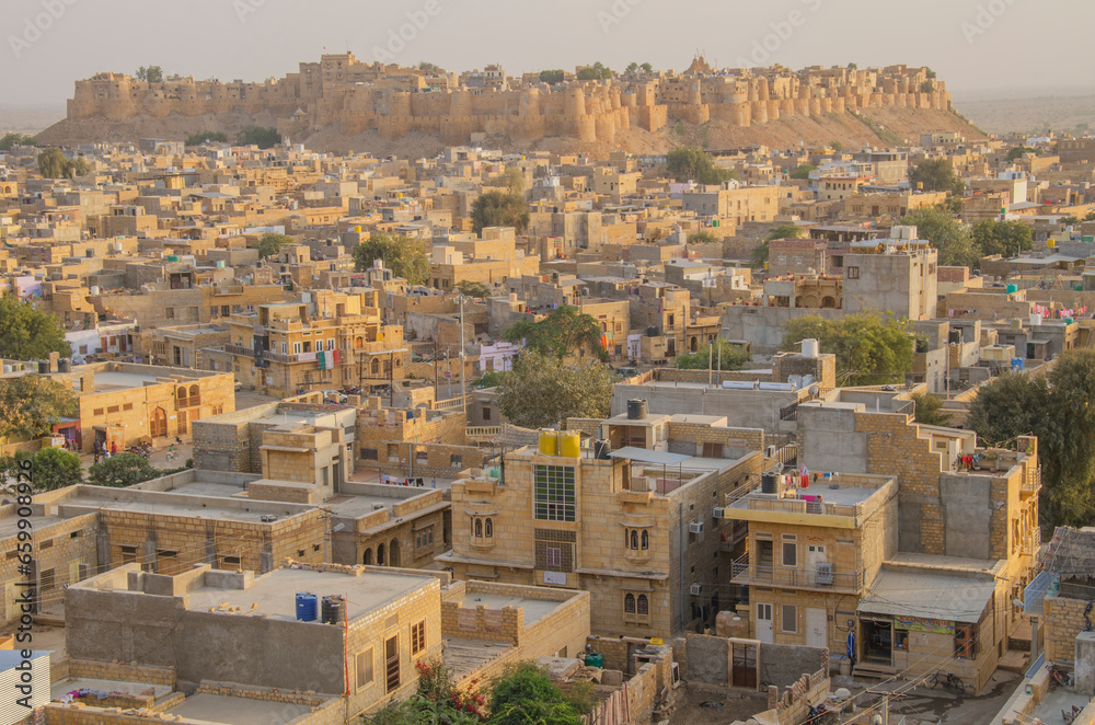 Jaisalmer fort and city during sunset, Rajasthan, India. 
