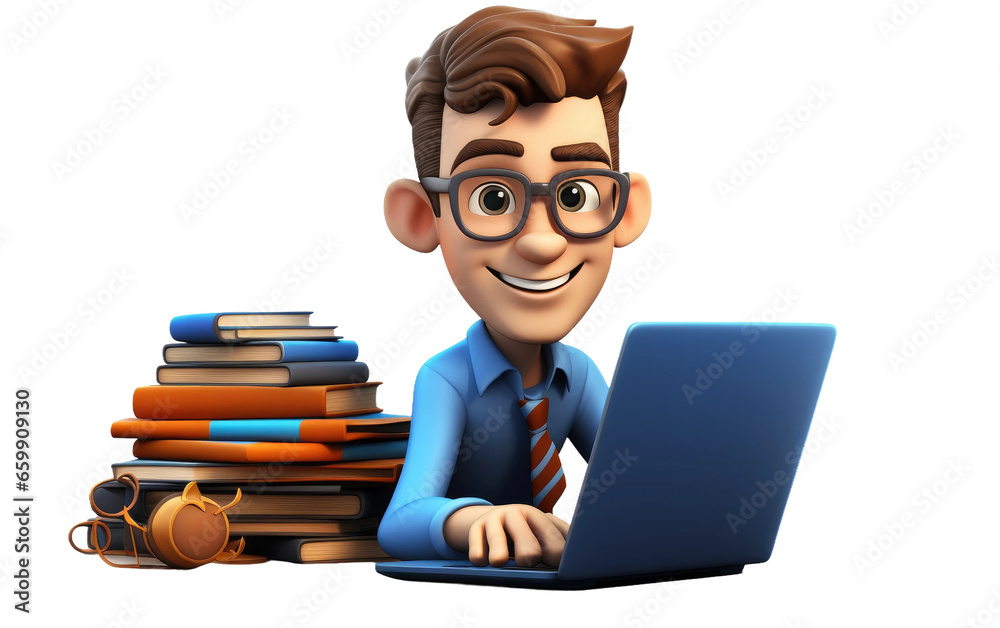 3D Cartoon Admin of Learning Hub on isolated background