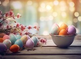 A lively background adorned with colorful Easter eggs