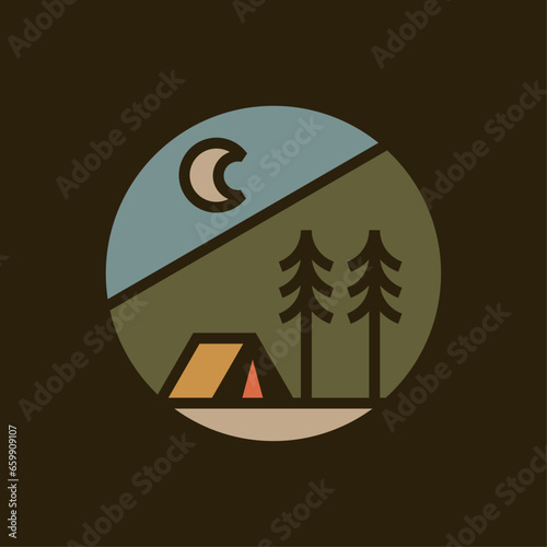 Mountain outdoor adventure circle emblem badge illustration