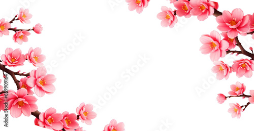 Pink cherry blossom branches frame on transparent background.  © Jare
