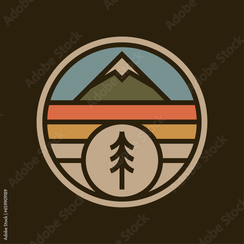 Mountain outdoor adventure circle emblem badge illustration