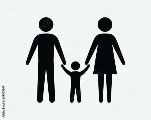 Family Icon Father Mother Son Child Together Love Loving Care Mum Mom Dad Hold Holding Hands Black White Shape Line Outline Sign Symbol EPS Vector