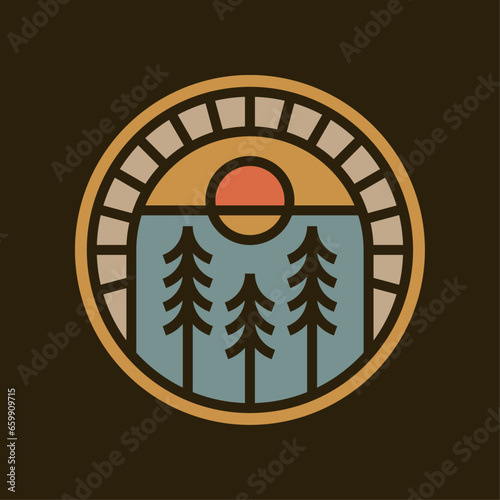 Mountain outdoor adventure circle emblem badge illustration