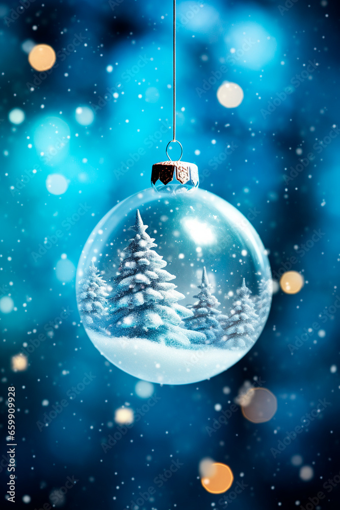 Christmas ball on a blue background. Generative AI. Christmas ball on a blue background. Generative AI.