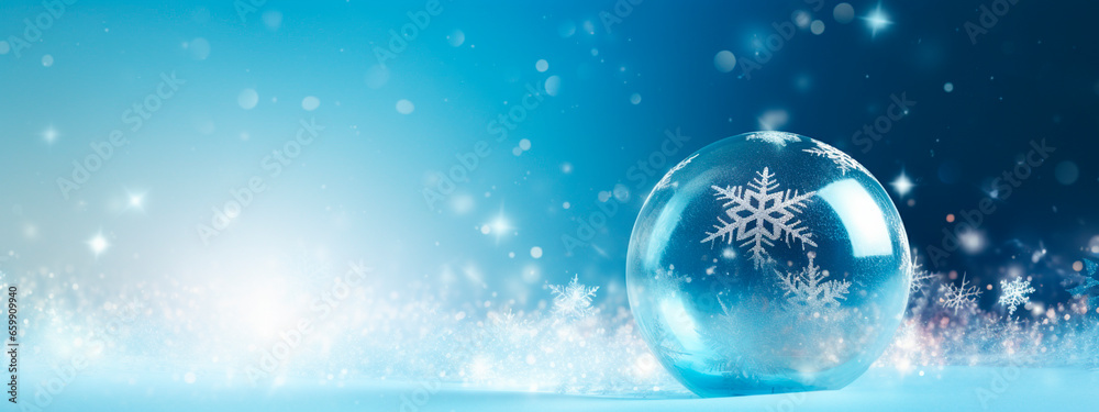 Fototapeta premium Christmas ball on a blue background. Generative AI.