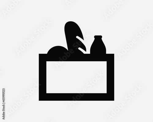 Food Donation Box Care Package Charity Donate Hunger Volunteer Social Humanity Assistance Meal Black White Outline Line Shape Sign Symbol EPS Vector