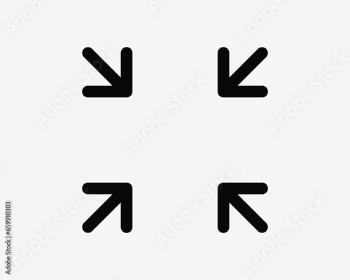 Four Arrows Point In Icon 4 Arrow Pointer Zoom Out Scale In Target Direction Position Navigation Black White Shape Line Outline Sign Symbol EPS Vector