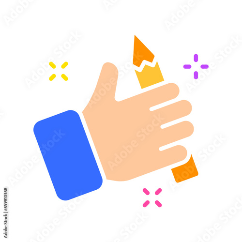 Hand with stylus line icon. Controls, touchpad, tablet, phone, sensor, touchscreen, gadgets. Vector color icon on a white background for business and advertising.