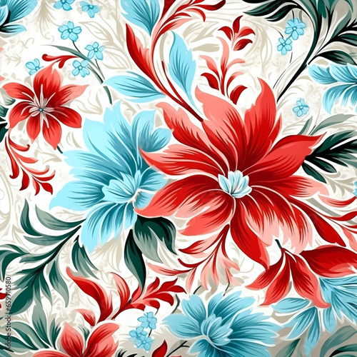 Blue textile background blossom design spring art floral vintage seamless wallpaper pattern flower nature