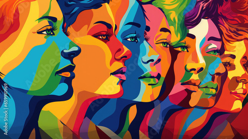 Resonating Diversity and Unity  Expressive LGBT  Pop Art Celebrates Acceptance  Powerful Representation  and Striking Rainbow Symbols  Emphasizing Legalization and Inclusivity in a Vibrant Multiracial