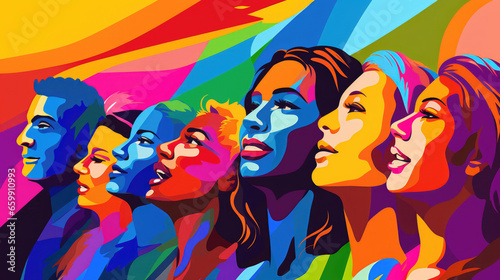 Celebrating Unity and Diversity: Vibrant LGBT+ Pop Art Showcasing Inclusive Representation, Striking Rainbow Colors, and Expressive Symbols in a Resonating Expression of Love and Acceptance.