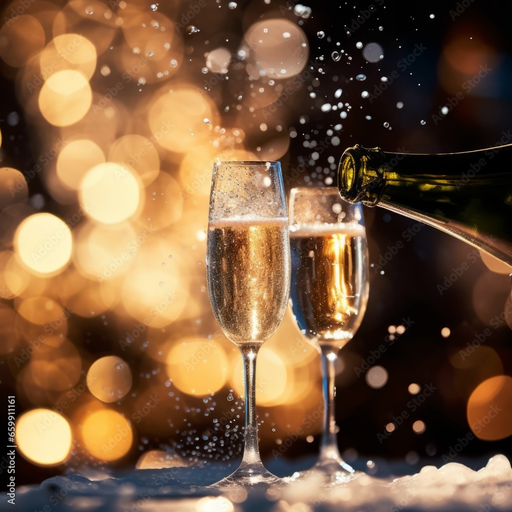 A glass of champagne on a blurred background A glass of champagne on a blurred background
