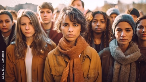 A powerful image of youth activism, with boys and girls protesting in the city.