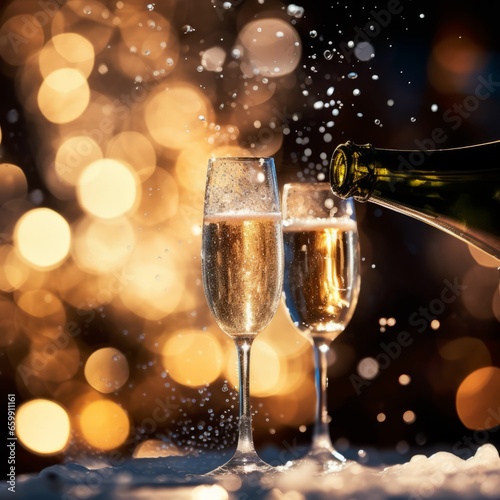 A glass of champagne on a blurred background