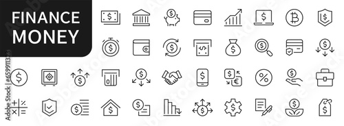 Finance & Money line icons set. Money icon. Finance, Payment, Money, Banking, Cash, Card icon. Vector