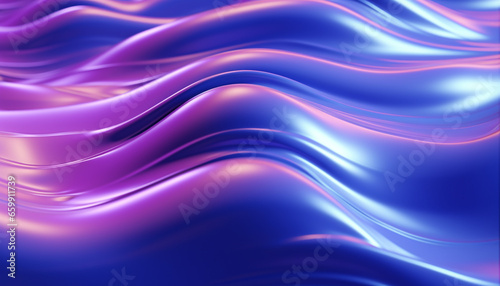 Abstract background 3D shiny plastic waves with purple background