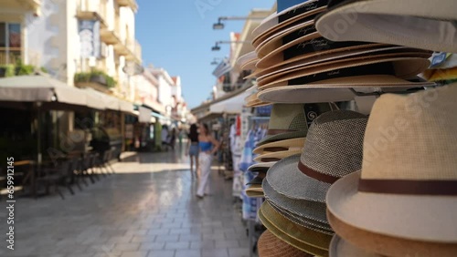 View of shops and stalls on main street in Argostolion (Argostoli) Kefalonia (Cephalonia), Ionian Islands, Greek Islands photo