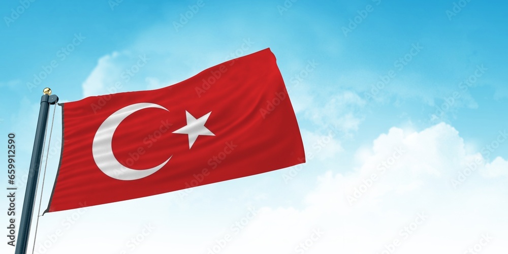 Turkey Flag is waving on the isolated sky background.