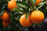 beautiful ripe oranges and tangerines closeup on a tree branch