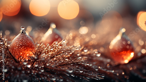 Árbol de navidad en formato Macro. Bolas de Navidad, rama de árbol de navidad. Bokeh. Background. Macro photo