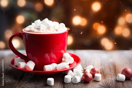 A cozy red cup filled with hot cocoa for the holidays