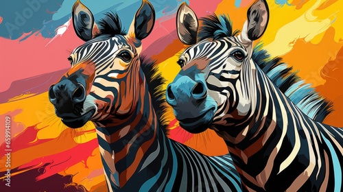 A couple of zebra standing next to each other. Imaginary AI picture.