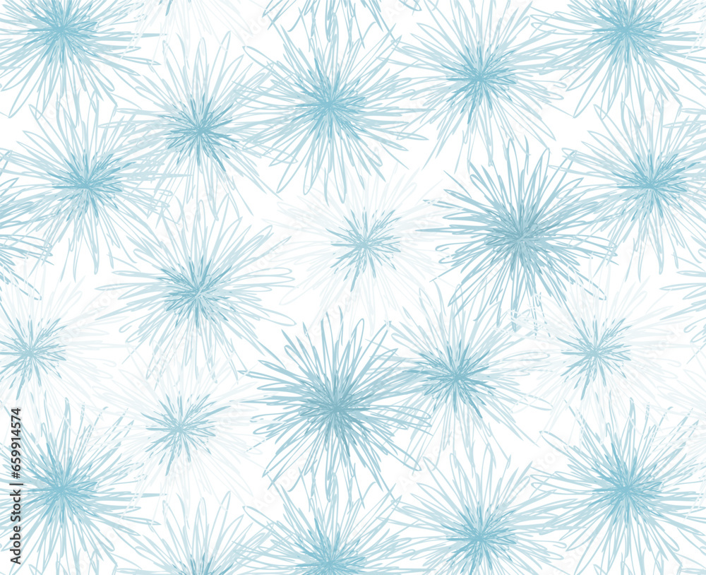 Seamless blue tender pattern of dandelion heads in blue and white colors. Transparent fuzzy texture background, frost and snowflake effect Seamless blue tender pattern of dandelion heads in blue and white colors. Transparent fuzzy texture background, frost and snowflake effect