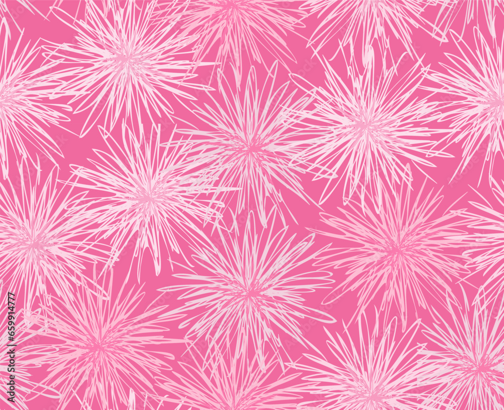 Seamless pink tender girly pattern of fluffy pom poms. Monochrome dandelion pappus background. Seamless pink tender girly pattern of fluffy pom poms. Monochrome dandelion pappus background.
