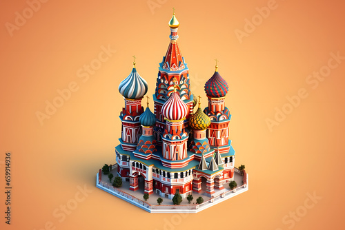 Saint Basil's Cathedral 3d rendering isometric style photo