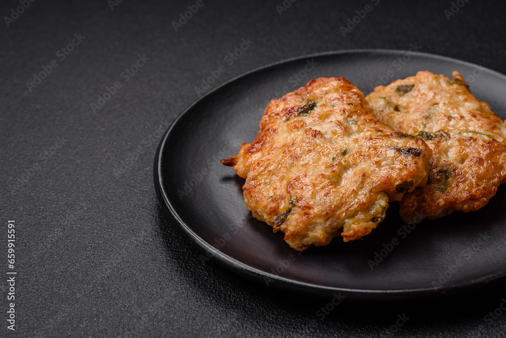 Delicious fried chicken chop or pork meat fried breaded with salt, spices and herbs