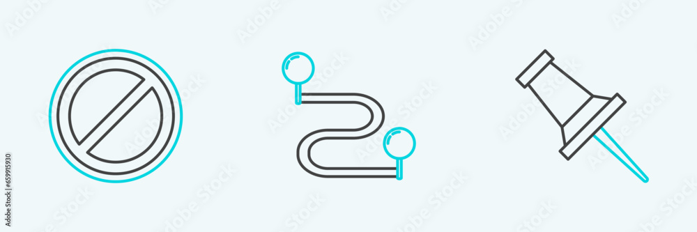 Set line Push pin, Stop sign and Route location icon. Vector Set line Push pin, Stop sign and Route location icon. Vector