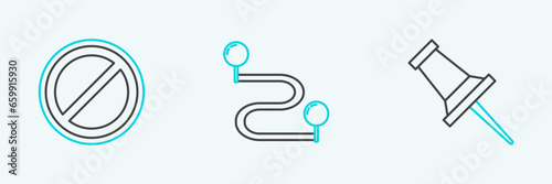 Set line Push pin, Stop sign and Route location icon. Vector