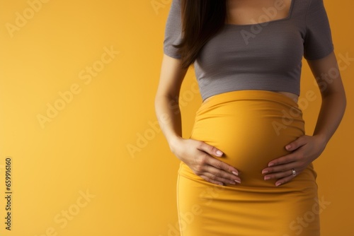 An intimate view of the expectant mother's abdomen