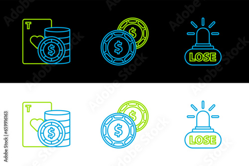 Set line Casino losing  chip and playing cards and with dollar icon. Vector